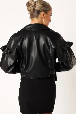 Hanna Ruffle Sleeve Faux Leather Jacket