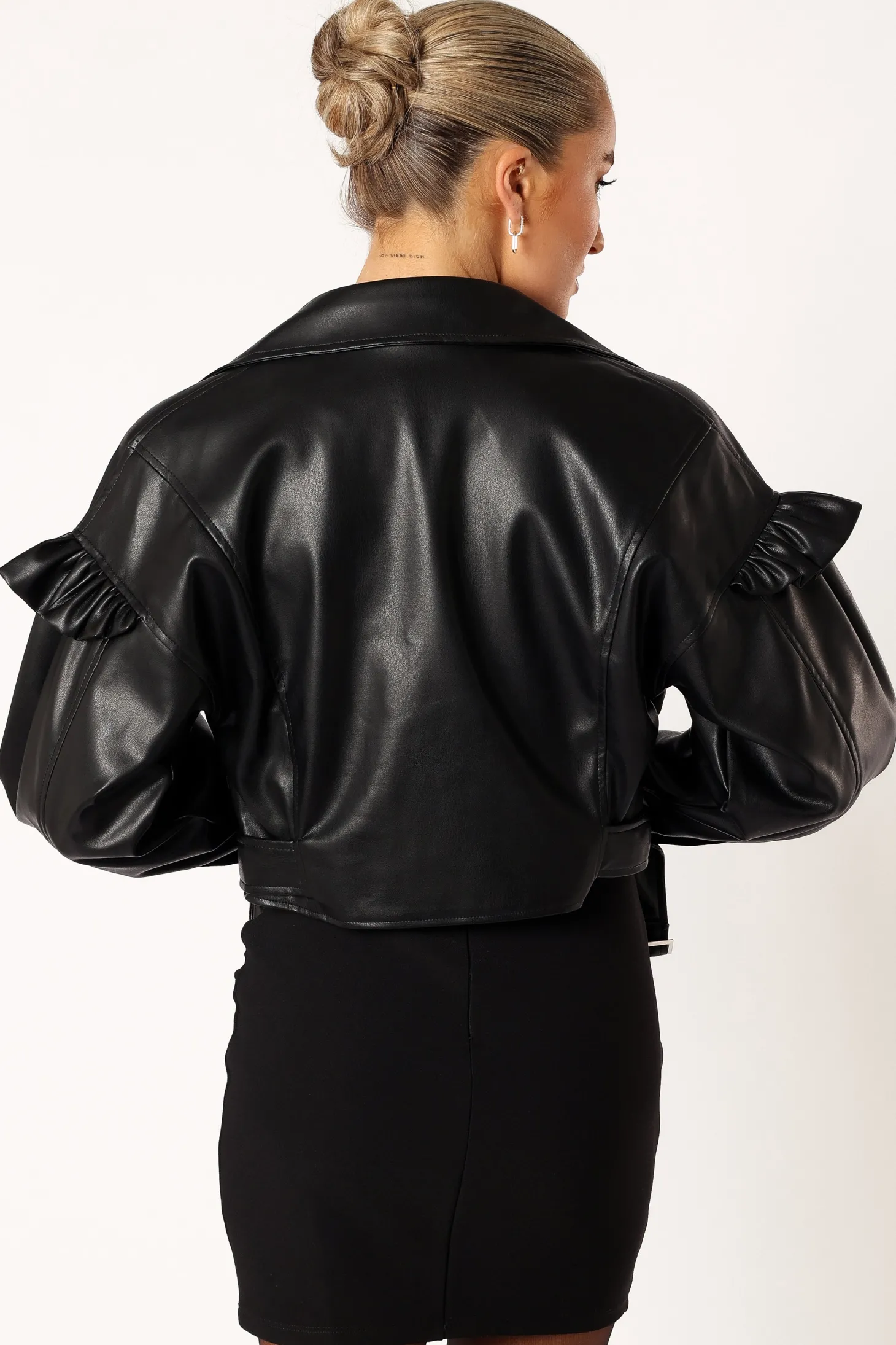 Hanna Ruffle Sleeve Faux Leather Jacket