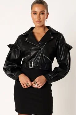 Hanna Ruffle Sleeve Faux Leather Jacket