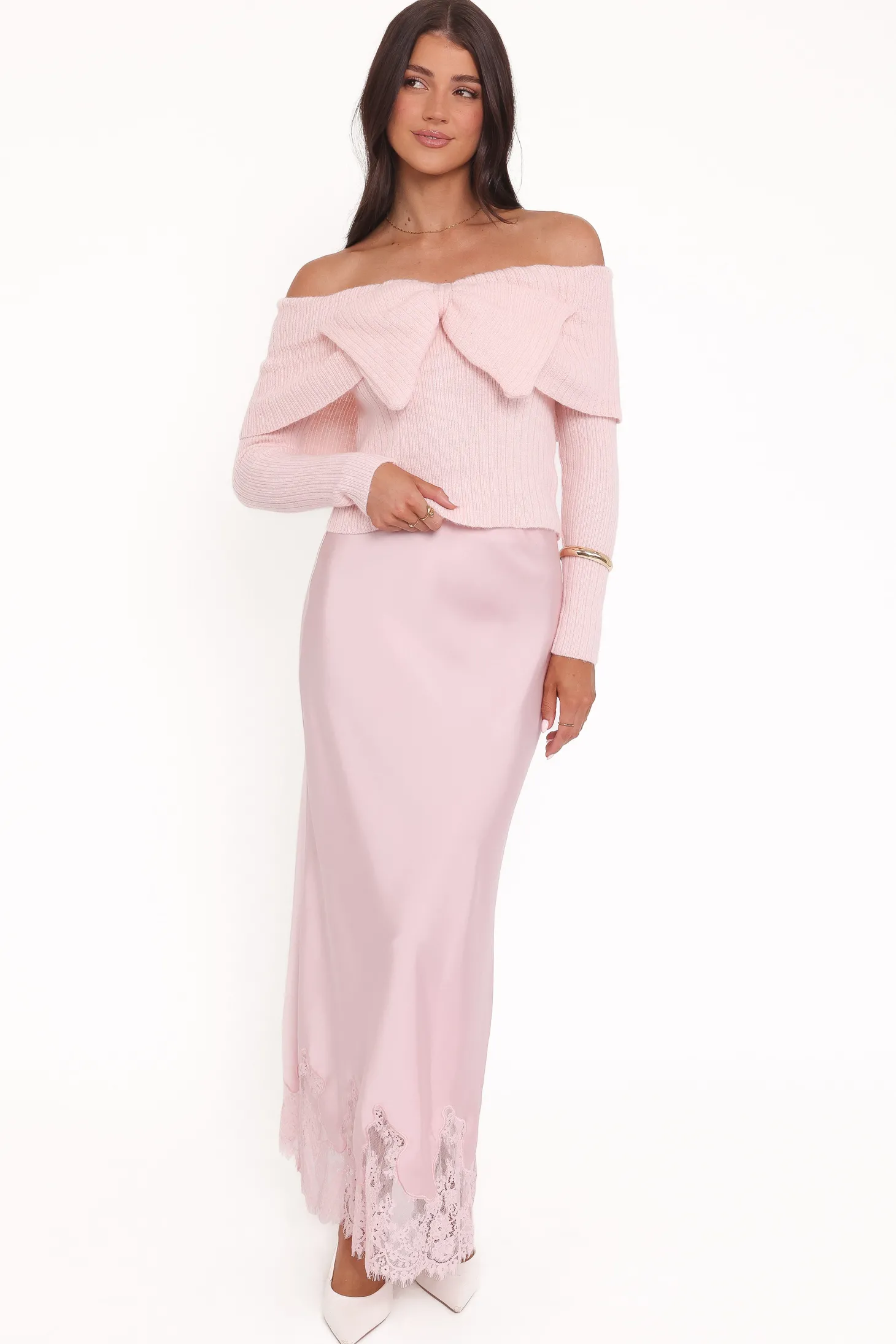 Helene Bow Off Shoulder Knit Sweater