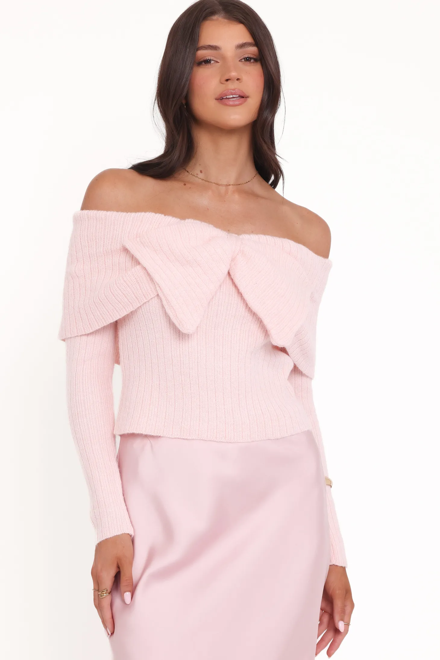 Helene Bow Off Shoulder Knit Sweater