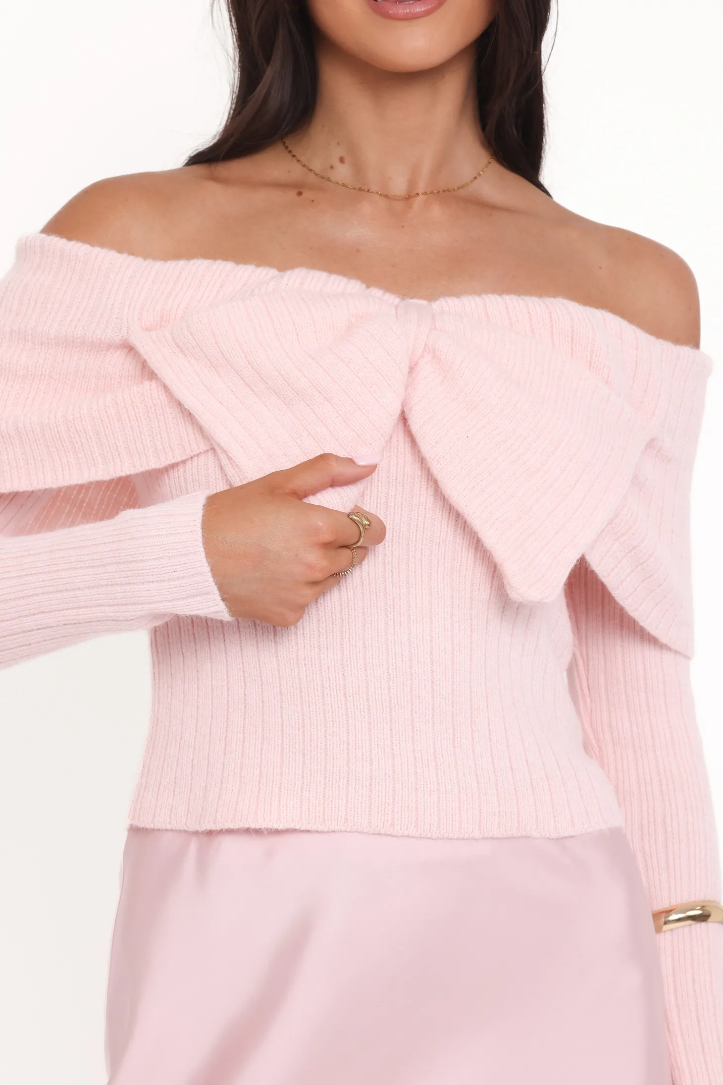 Helene Bow Off Shoulder Knit Sweater