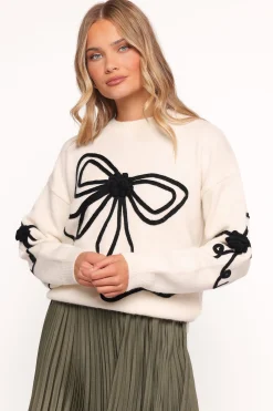 Isiora Bow Embroidered Knit Sweater