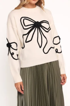 Isiora Bow Embroidered Knit Sweater