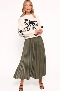 Isiora Bow Embroidered Knit Sweater