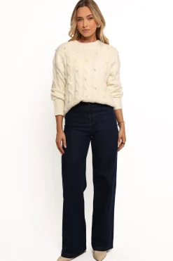 Kalai Cable Knit Pearl Detail Knit Sweater
