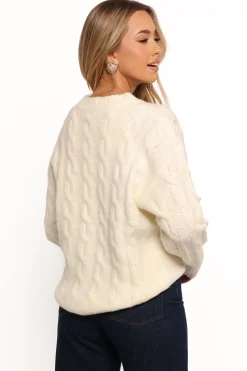 Kalai Cable Knit Pearl Detail Knit Sweater