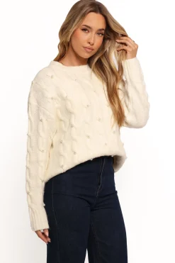 Kalai Cable Knit Pearl Detail Knit Sweater