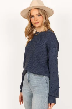 Katrina Textured Sleeve Crewneck Knit Sweater