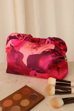 Large Satin Floral Ruffle Pouch