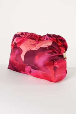 Large Satin Floral Ruffle Pouch