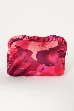 Large Satin Floral Ruffle Pouch