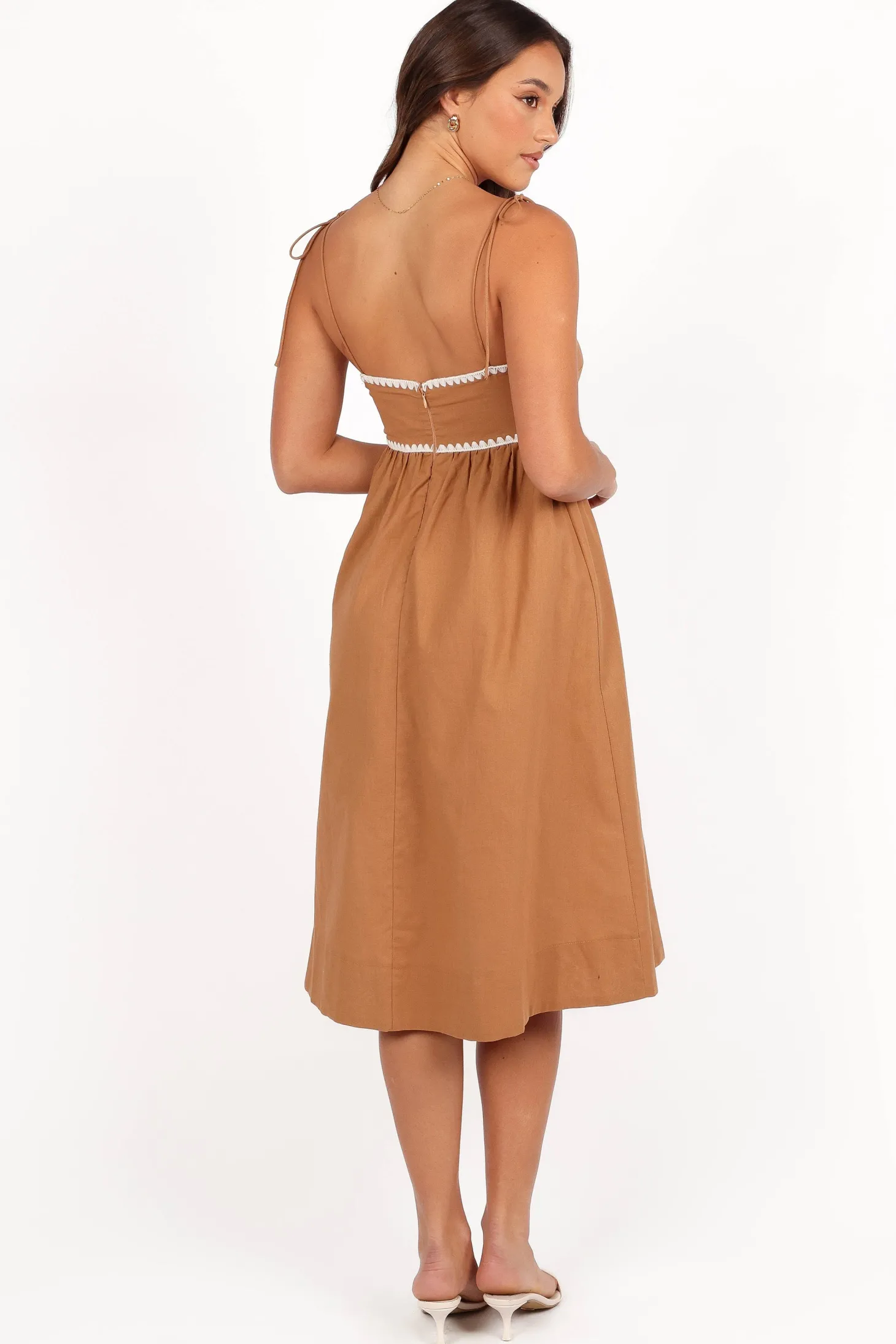 Lino Contrast Trim Midi Dress