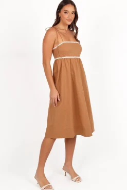 Lino Contrast Trim Midi Dress