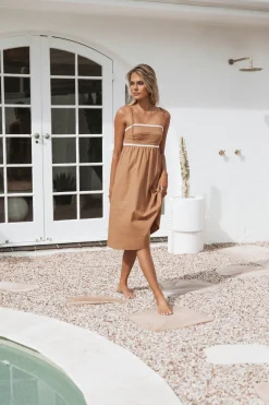 Lino Contrast Trim Midi Dress