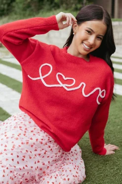 Love Embroidered Knit Sweater
