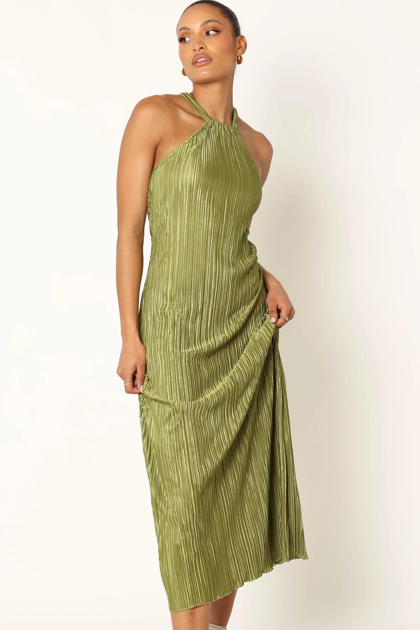 Melody Plisse Halter Maxi Dress