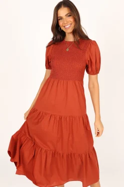 Naura Shirred Tiered Midi Dress