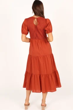 Naura Shirred Tiered Midi Dress