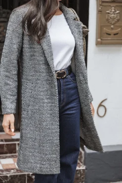 Nicoletta Single Button Herringbone Coat