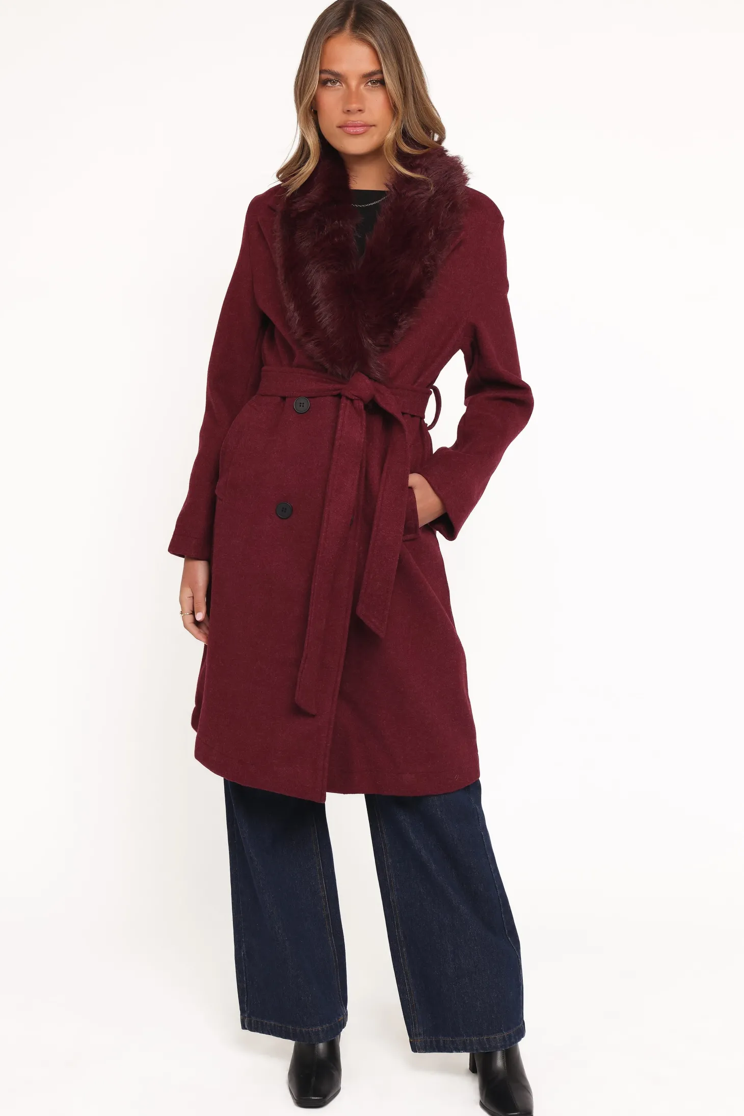 Nina Fur Collar Tie Waist Coat