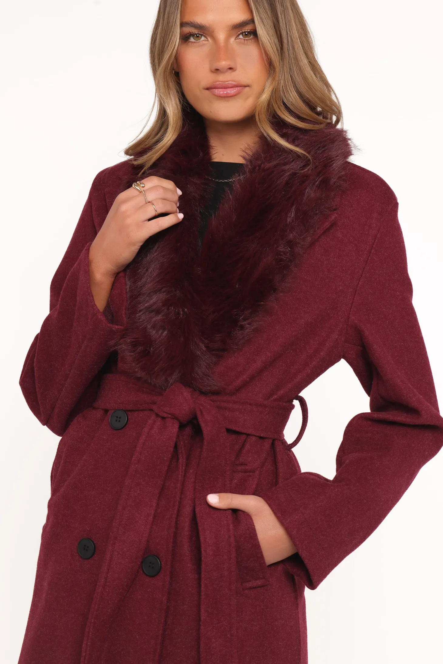 Nina Fur Collar Tie Waist Coat
