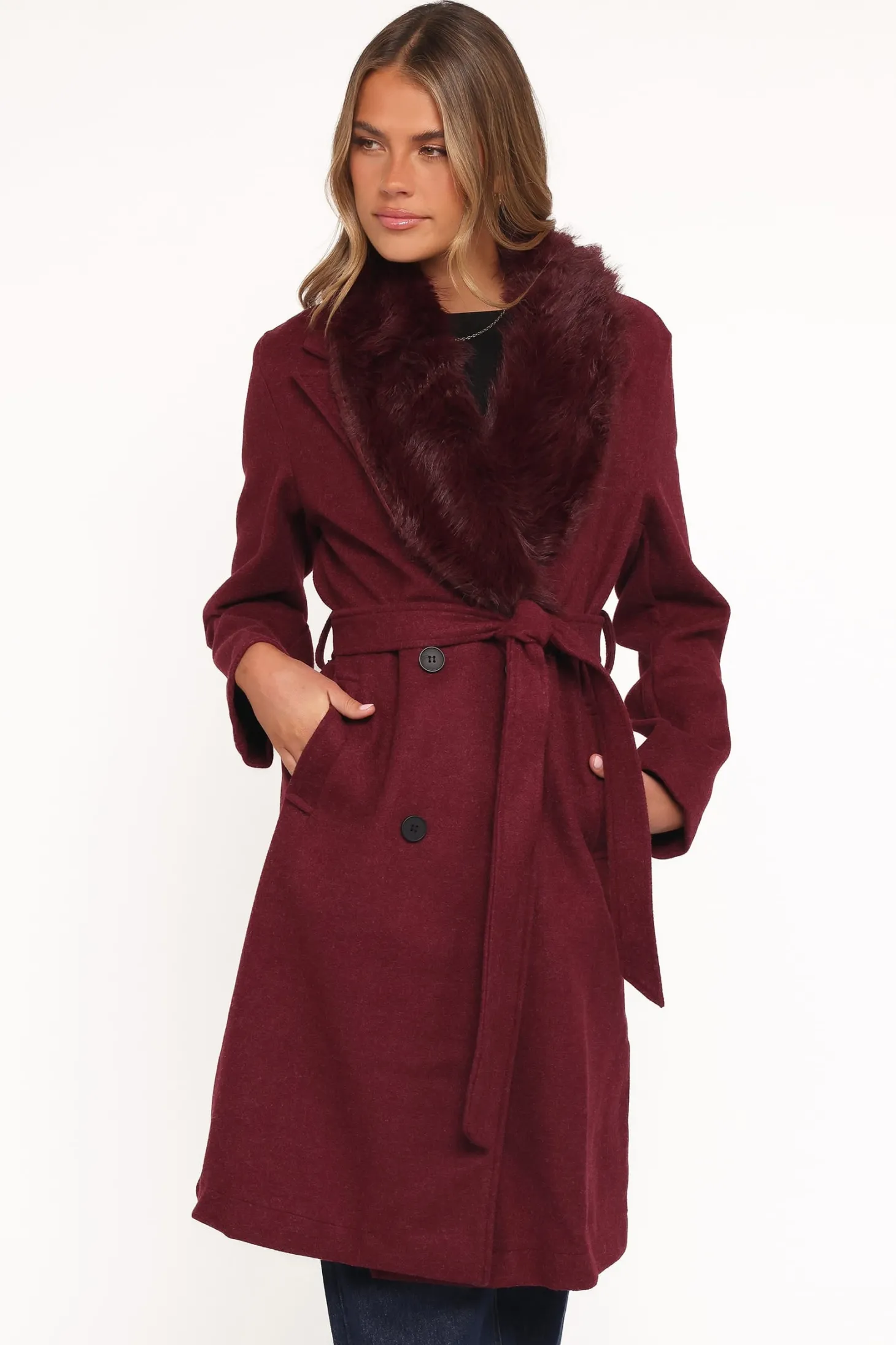 Nina Fur Collar Tie Waist Coat