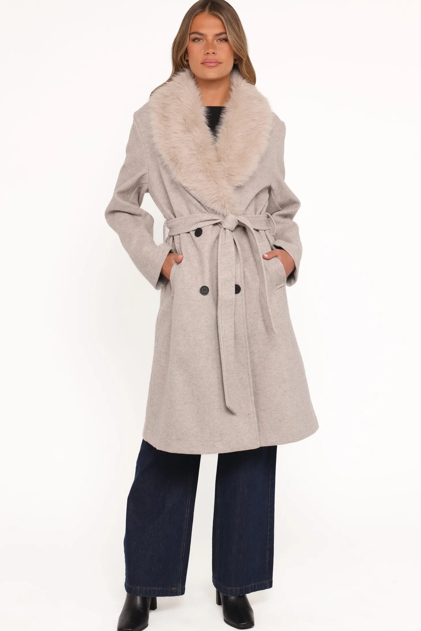 Nina Fur Collar Tie Waist Coat