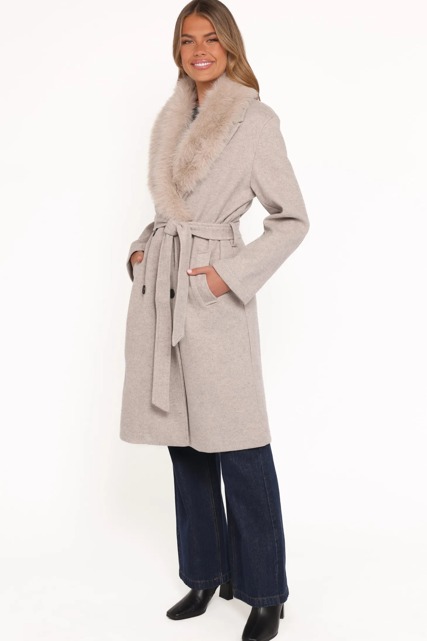 Nina Fur Collar Tie Waist Coat