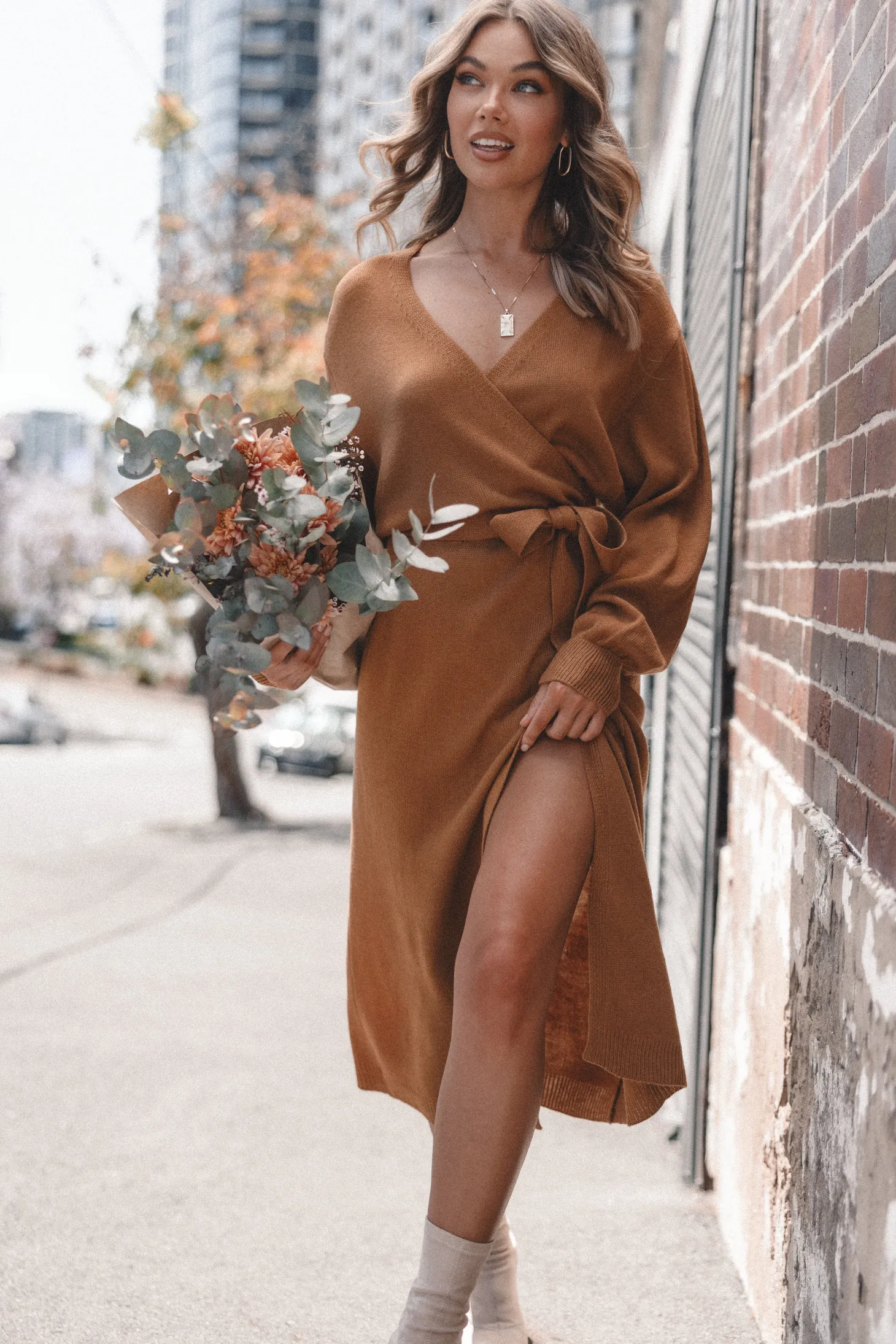 Nova Wrap Knit Midi Dress