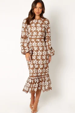 Pierre Long Sleeve Lace Maxi Dress