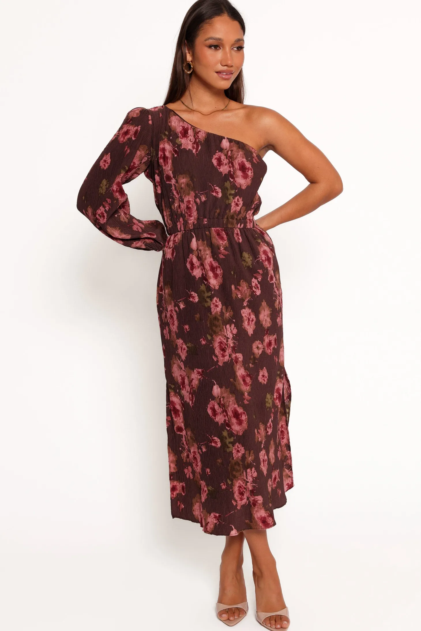Pontee One Shoulder Pleated Midi Dress