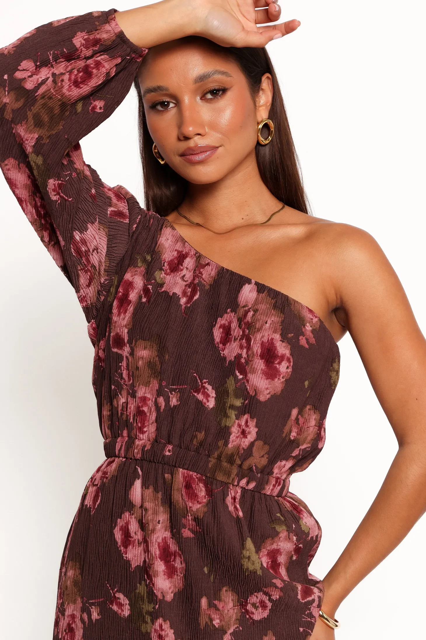 Pontee One Shoulder Pleated Midi Dress