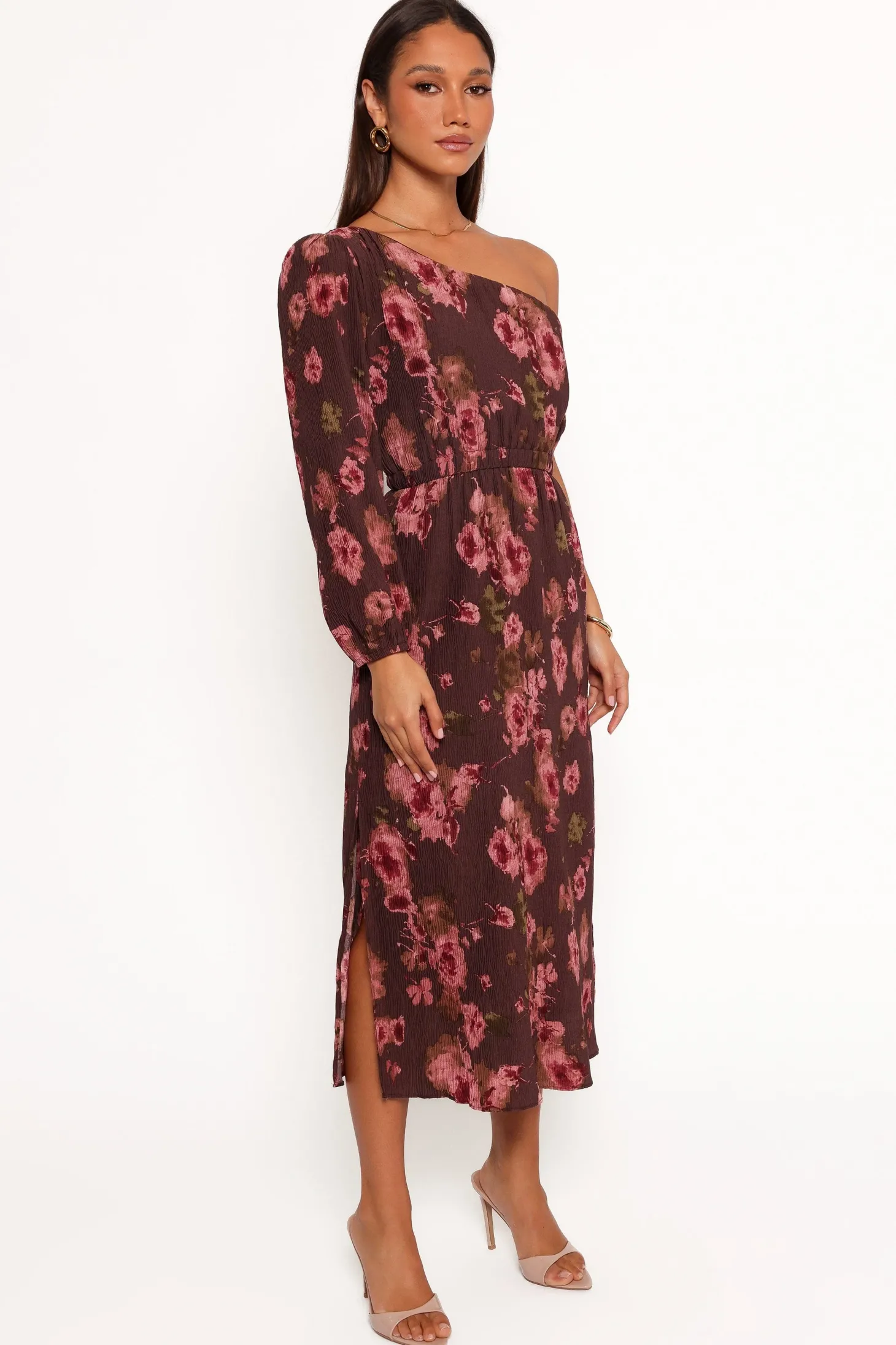 Pontee One Shoulder Pleated Midi Dress