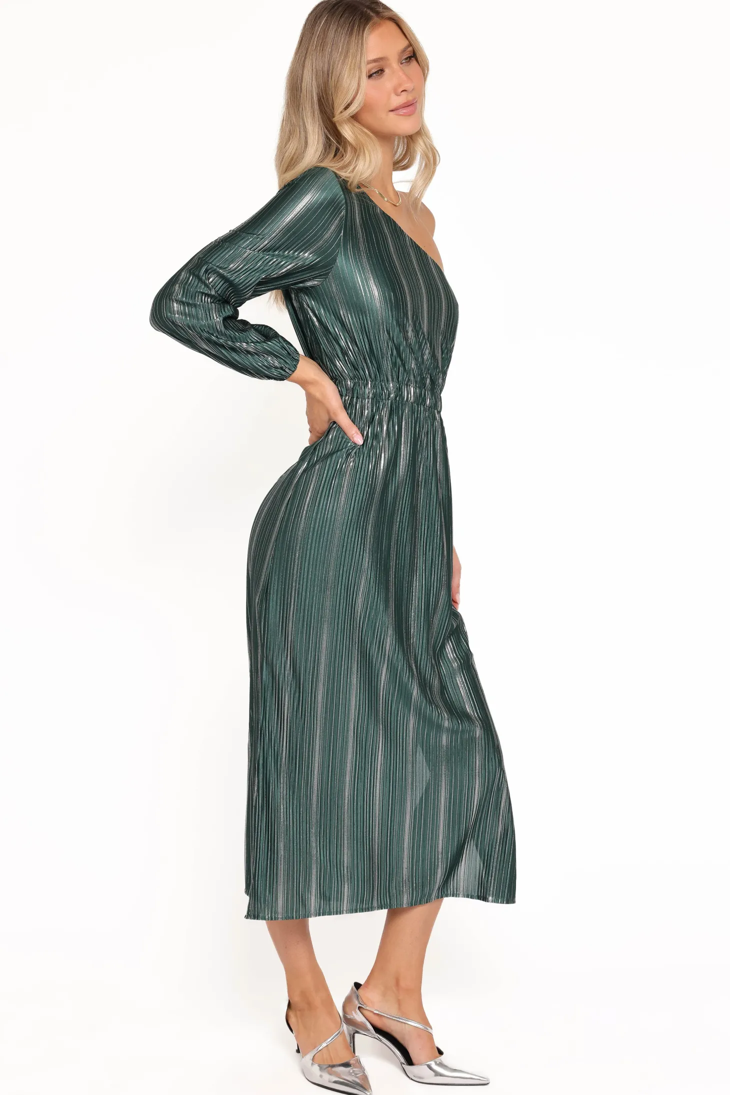 Pontee One Shoulder Pleated Midi Dress