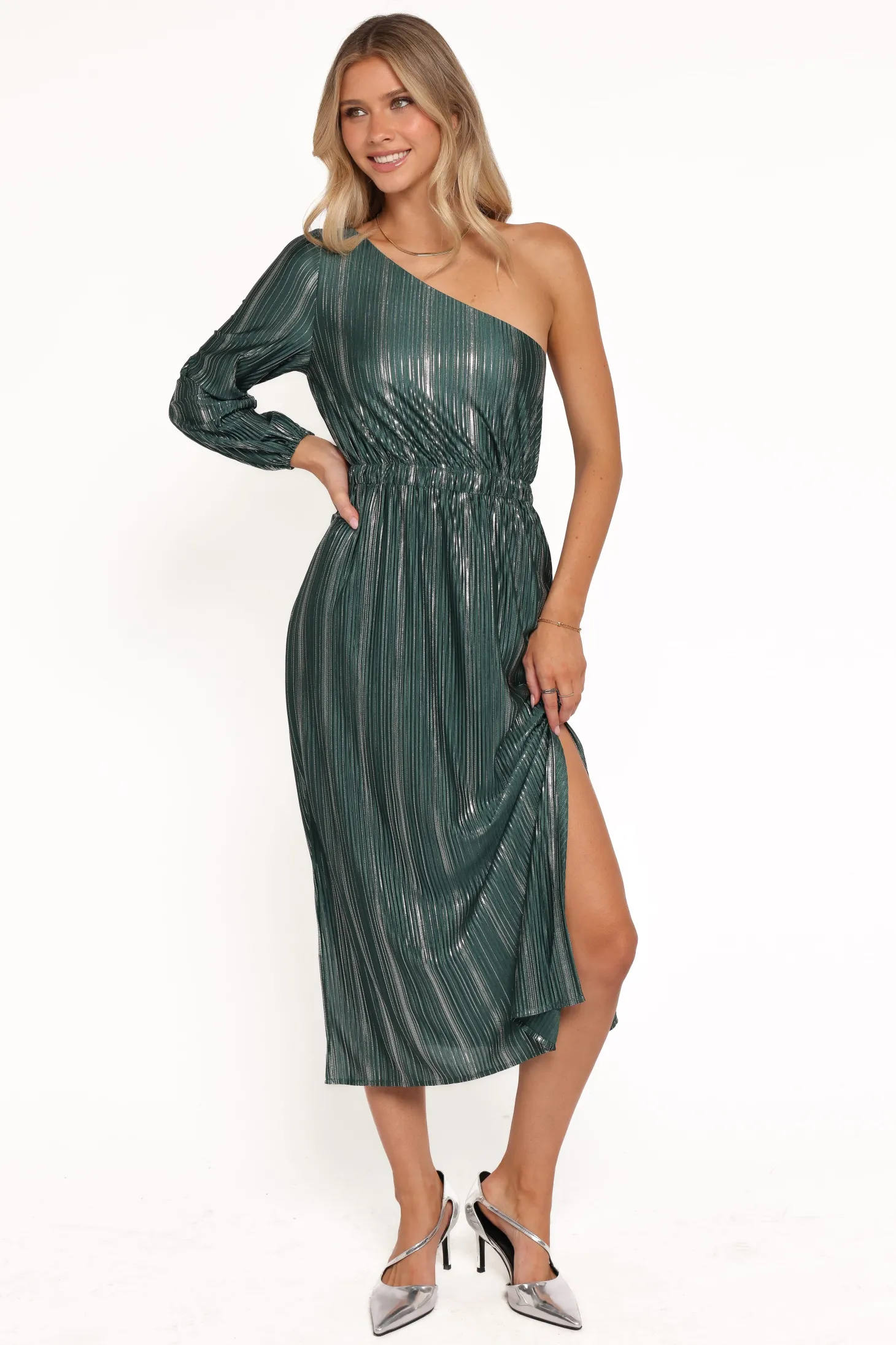 Pontee One Shoulder Pleated Midi Dress