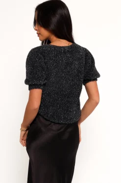Reba Short Sleeve Lurex Crew Knit Sweater
