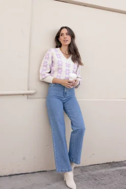 Remi Vneck Flower Knit Sweater