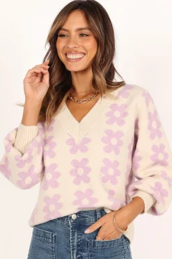Remi Vneck Flower Knit Sweater