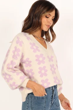 Remi Vneck Flower Knit Sweater