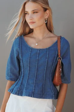 Saylor Denim Peplum Top