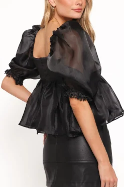 Solenne Puff Sleeve Peplum Organza Top
