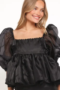 Solenne Puff Sleeve Peplum Organza Top