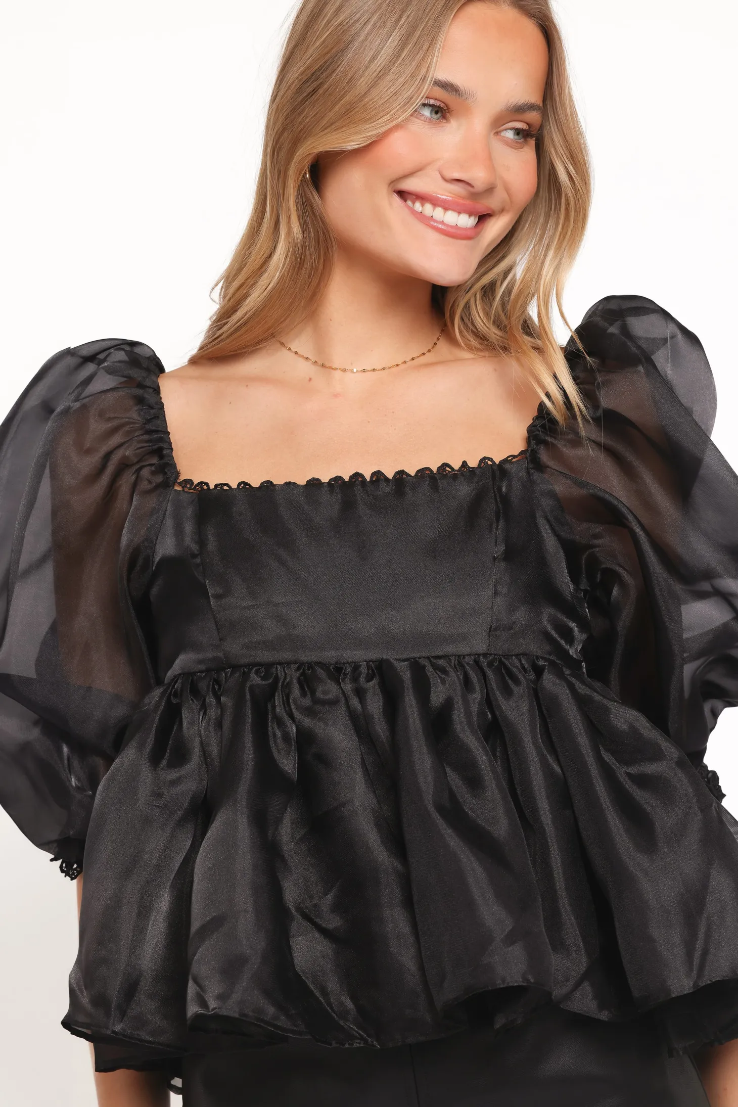 Solenne Puff Sleeve Peplum Organza Top