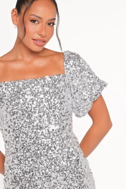 Tory Off Shoulder Sequin Mini Dress