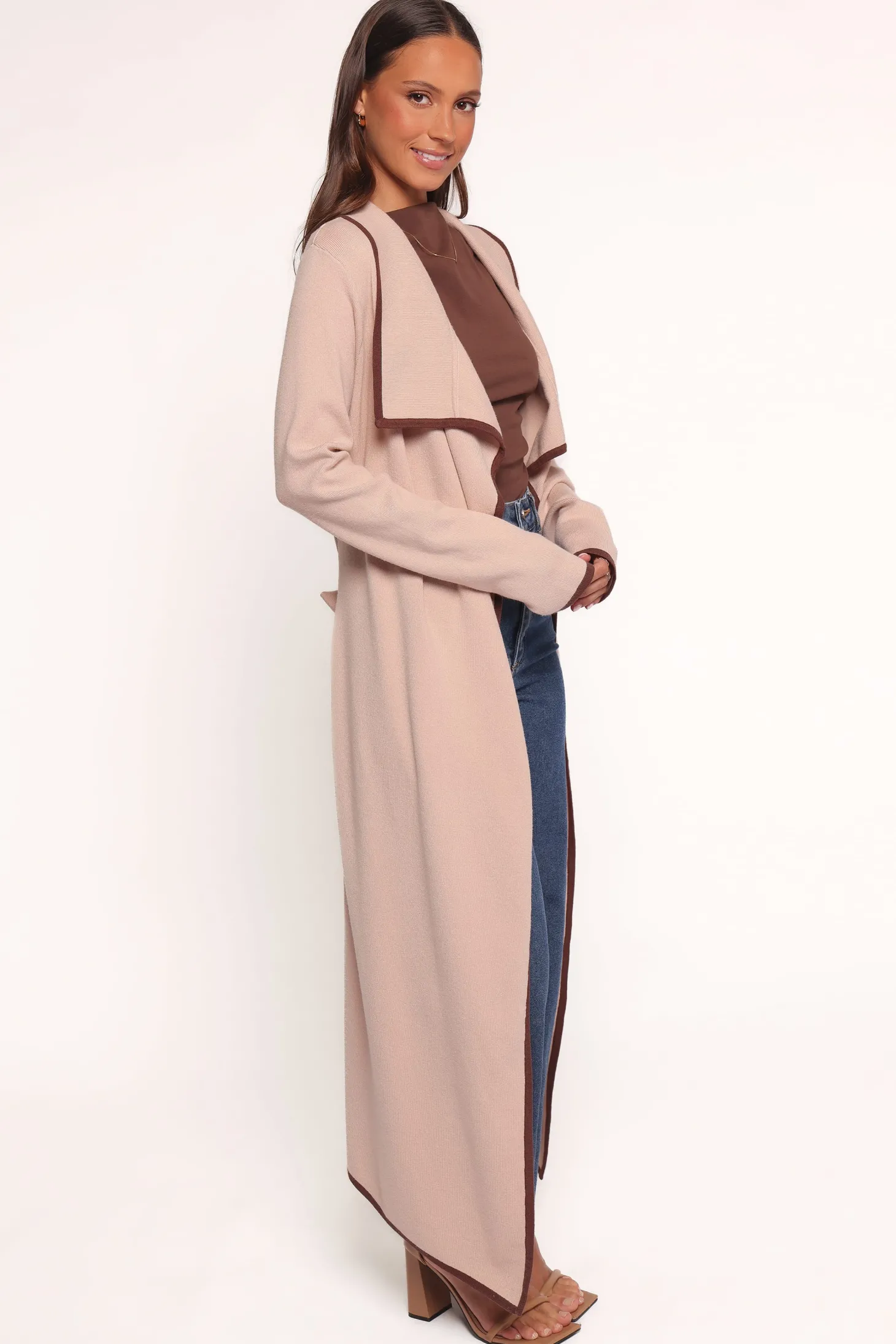 Vallis Contrast Trim Long Cardigan