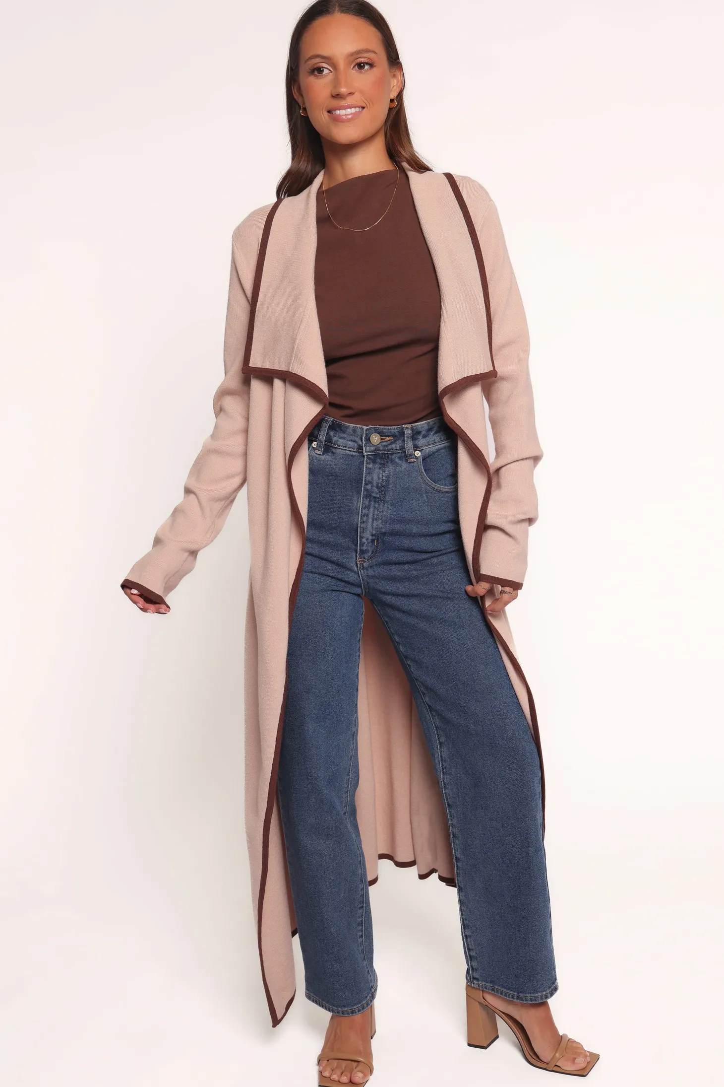 Vallis Contrast Trim Long Cardigan