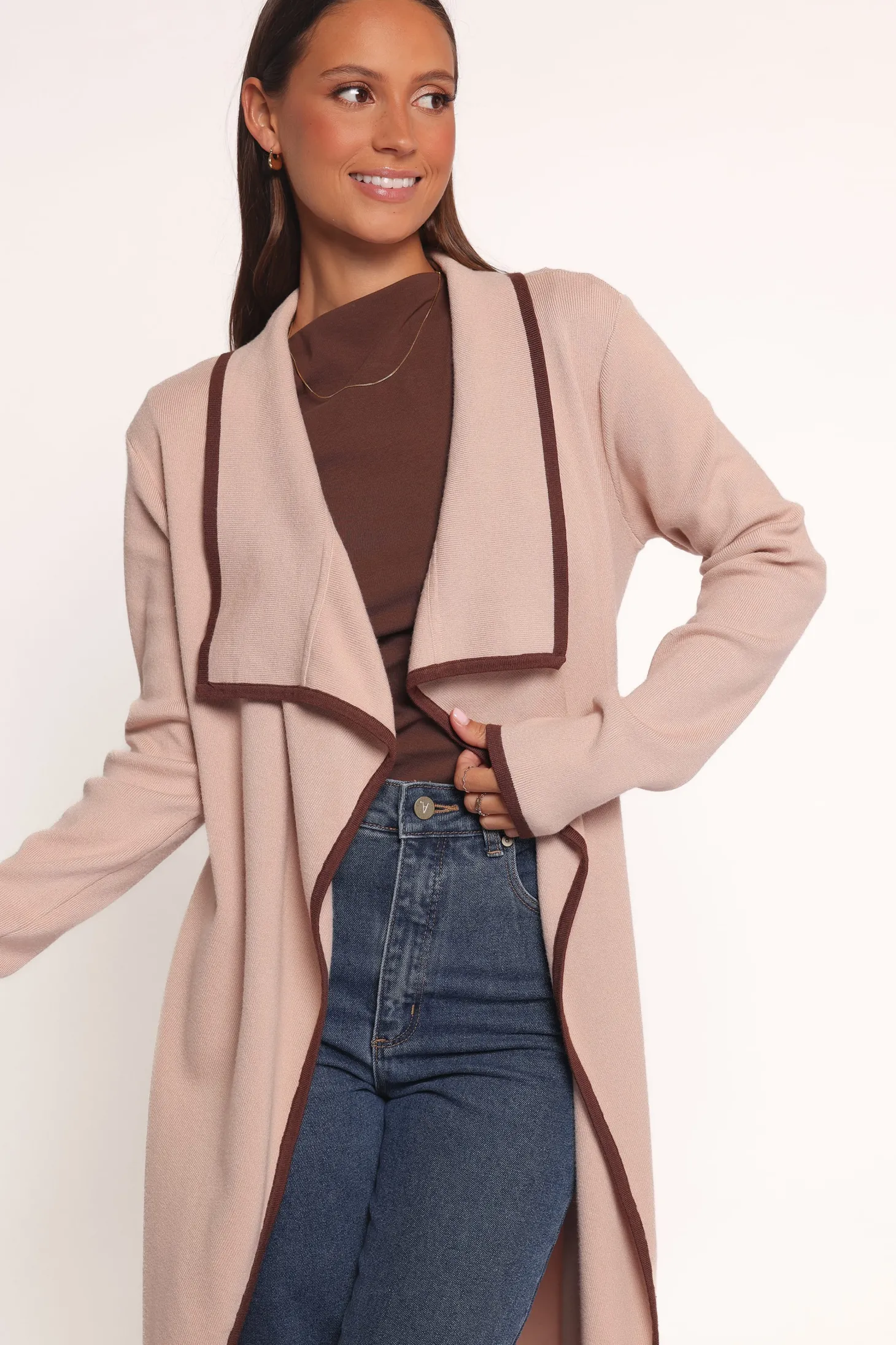 Vallis Contrast Trim Long Cardigan